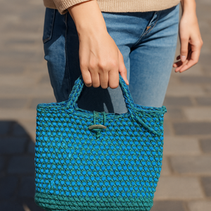 Különleges kék-zöld upcycling horgolt táska, Táska & Tok, Kézitáska & válltáska, Kézitáska, , MESKA