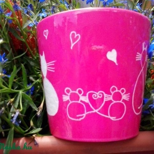 Kézzel gravírozott kaspó - szerelmes macskás-egeres -  - Meska.hu