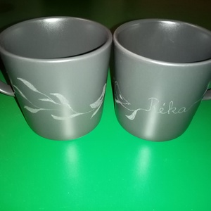 Grafitszürke, páros reggelizőkészlet gerlepárral - otthon & életmód - konyhafelszerelés, tálalás - Meska.hu