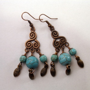 Elegáns türkizgyöngyös fülbevaló - Meska.hu