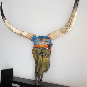 Szürkemarha koponya/trófea kézzel festett horotbágyi naplemente festménnyel - művészet - más művészeti ág - Meska.hu