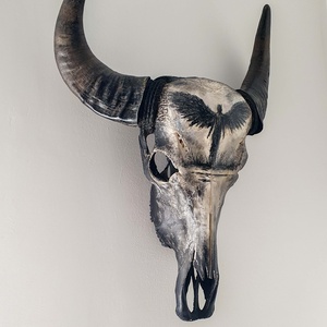 Bivaly trófea - kézzel festett igazi bivaly bika koponya fali dekoráció   -Fekete Angyal-, Otthon & Életmód, Dekoráció, Dísztárgy, Festett tárgyak, MESKA