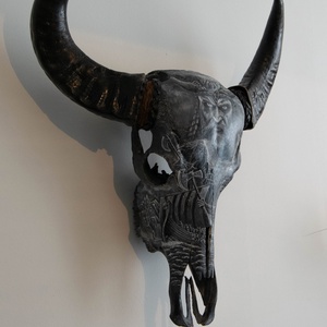 Bivaly trófea - kézzel festett igazi bivaly bika koponya fali dekoráció   -Vikings of Valhalla- - otthon & életmód - dekoráció - dísztárgy - Meska.hu