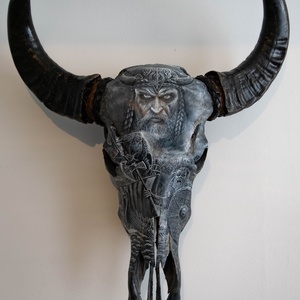 Bivaly trófea - kézzel festett igazi bivaly bika koponya fali dekoráció   -Vikings of Valhalla- - Meska.hu