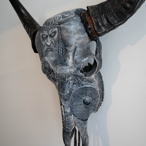 Bivaly trófea - kézzel festett igazi bivaly bika koponya fali dekoráció   -Vikings of Valhalla- - otthon & életmód - dekoráció - dísztárgy - Meska.hu