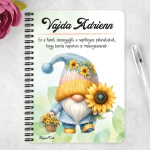 Személyre szabható - Cuki napraforgós manó kosárral mintás A5-ös füzet - otthon & életmód - papír, írószer - jegyzetfüzet & napló - Meska.hu