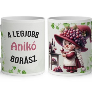 Névvel kérhető - A legjobb borász manólány pohárral mintás bögre, Otthon & Életmód, Konyhafelszerelés, tálalás, Tálalás, Bögre & Csésze, , MESKA