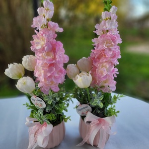 Viola+tulipán kaspó szeretettel, Otthon & Életmód, Dekoráció, Asztal és polc dekoráció, Asztaldísz, Virágkötés, MESKA