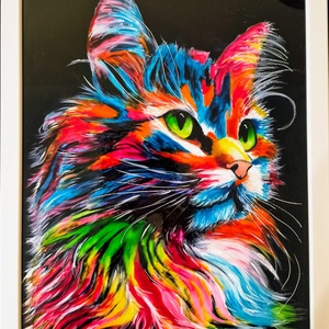 szines cica, Művészet, Festmény, Üvegfestmény, Festészet, Üvegművészet, MESKA