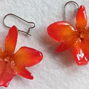 Narancs-piros Orchidea fülbevaló - Meska.hu