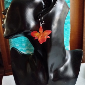 Narancs-piros Orchidea fülbevaló - ékszer - fülbevaló - lógó fülbevaló - Meska.hu