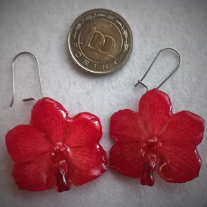 Piros Orchidea virág fülbevaló - ékszer - fülbevaló - lógó fülbevaló - Meska.hu