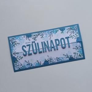 Sötétkék virágos képeslap, középen nyíló születésnapi üdvözlőlap, Otthon & Életmód, Papír, írószer, Képeslap, üdvözlőlap, Ajándékozás kellékei, Scrapbook, Papírművészet, MESKA
