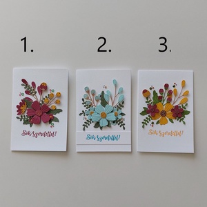 Sok szeretettel! feliratos üdvözlőlap, virágcsokros képeslap, Otthon & Életmód, Papír, írószer, Ajándékozás kellékei, Képeslap, üdvözlőlap, Scrapbook, Papírművészet, MESKA