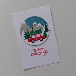 Piros autós karácsonyi képeslap - Meska.hu