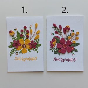 Sok szeretettel! feliratos üdvözlőlap, virágcsokros képeslap, Otthon & Életmód, Papír, írószer, Ajándékozás kellékei, Képeslap, üdvözlőlap, Scrapbook, Papírművészet, MESKA