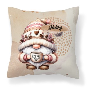 Névvel kérhető kávés manó - Előbb a kávét mintás párna, Otthon & Életmód, Lakástextil, Párna & Párnahuzat, Díszpárna (belsővel együtt), , MESKA