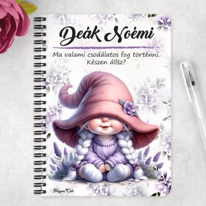 Személyre szabható - Kalapos levendulás manólány mintás A5-ös füzet - otthon & életmód - papír, írószer - jegyzetfüzet & napló - Meska.hu