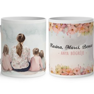 Kérd a neveddel - Anya és a három gyermeke mintás bögre, Otthon & Életmód, Konyhafelszerelés, tálalás, Tálalás, Bögre & Csésze, , MESKA