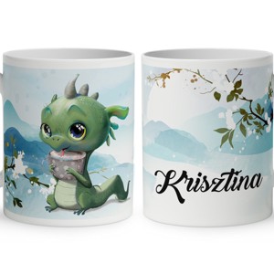 Kérd a neveddel - Cuki kávézós sárkány mintás bögre, Otthon & Életmód, Konyhafelszerelés, tálalás, Tálalás, Bögre & Csésze, , MESKA