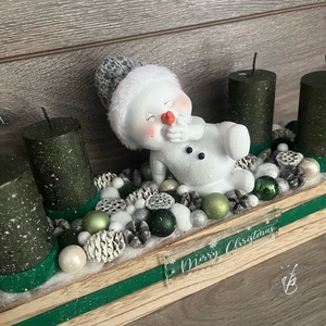 Zöld színű hóemberes adventi - karácsony - adventi díszek - adventi gyertyadíszek és koszorúdíszek - Meska.hu