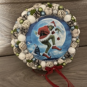 Grincs ajtódísz, Karácsony, Karácsonyi lakásdekoráció, Karácsonyi ajtódíszek, Virágkötés, MESKA