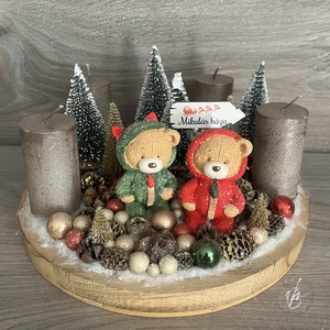 Klasszikus színek,cuki macis adventi - karácsony - adventi díszek - adventi koszorú - Meska.hu