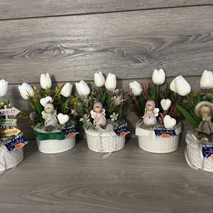 Asztali dekorok tulipánnal , Otthon & Életmód, Dekoráció, Asztal és polc dekoráció, Asztaldísz, Virágkötés, MESKA