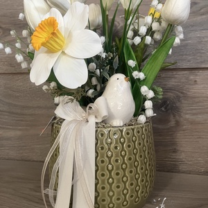 Tavaszi asztaldísz, Ünnepi díszek, dekorációk, Húsvéti díszek és dekorációk, Húsvéti asztaldíszek, Virágkötés, MESKA