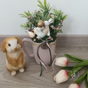 Bögrés nyuszi, Ünnepi díszek, dekorációk, Húsvéti díszek és dekorációk, Húsvéti asztaldíszek, Virágkötés, MESKA