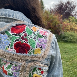 Újrahasznosított farmer kabát - ruha & divat - női ruha - kabát - Meska.hu