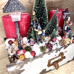 Adventi asztaldísz fiókba zárva - karácsony - adventi díszek - adventi koszorú - Meska.hu