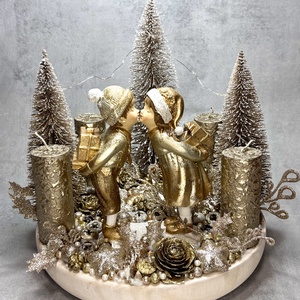 Adventi tál, pezsgő színvilág, Karácsony, Adventi díszek, Adventi koszorú, Virágkötés, MESKA