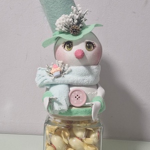 Hóember bon bon tartó üveg - karácsony - karácsonyi lakásdekoráció - karácsonyi manók, figurák - Meska.hu