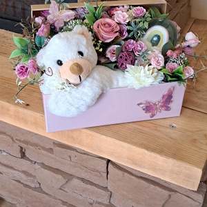 Macis virágbox  - baba - mama - keresztelő kellékek - keresztelőajándékok - Meska.hu