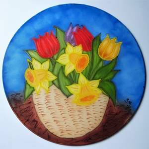 Tulipán, nárcisz kosár selyem mandala ablakkép - otthon & életmód - dekoráció - ajtó- és ablak dekoráció - ablakdísz - Meska.hu