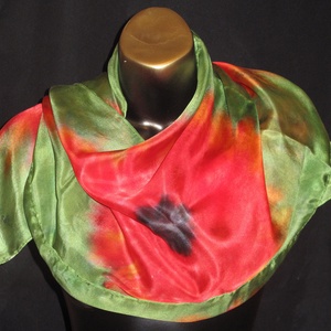 Narancs-piros pipacsos, egyedi tervezésű selyemsál - ruha & divat - sál, sapka, kendő - sál - Meska.hu