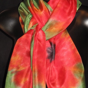 Narancs-piros pipacsos, egyedi tervezésű selyemsál - ruha & divat - sál, sapka, kendő - sál - Meska.hu