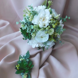 Kövirózsás fehér menyasszonyi csokor, Esküvő, Menyasszonyi- és dobócsokor, Virágkötés, MESKA