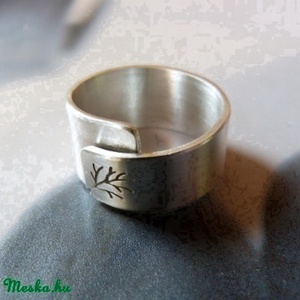 Fa ezüst gyűrű (állítható méretű, széles, szatén) -  - Meska.hu