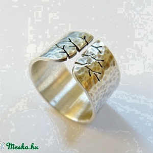 Fa ezüst gyűrű (széles, kalapált) - ékszer - gyűrű - kerek gyűrű - Meska.hu
