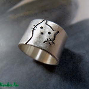 Cica ezüst gyűrű (széles, matt) - ékszer - gyűrű - figurális gyűrű - Meska.hu