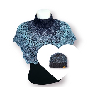 Elegáns, garbó nyakú, színátmenetes horgolt poncsó és sapka szett  - Meska.hu
