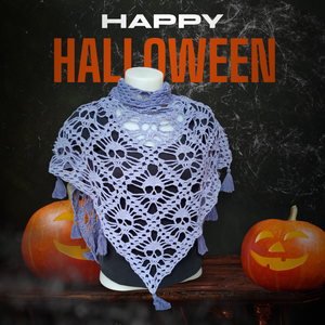 Horgolt kendő - Halloween, koponya mintás kendő , Ruha & Divat, Sál, Sapka, Kendő, Kendő, Horgolás, MESKA