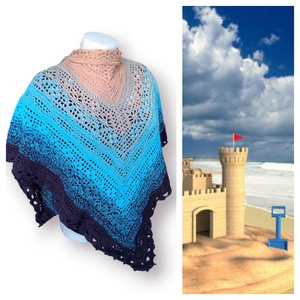 Horgolt kendő - Sand castle - ruha & divat - sál, sapka, kendő - kendő - Meska.hu