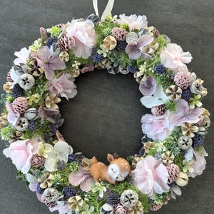 Őzikés virágos koszorú - otthon & életmód - dekoráció - ajtó- és ablak dekoráció - ajtódísz & kopogtató - Meska.hu