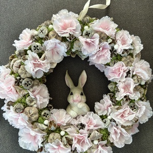 Húsvéti virágos koszorú, Ünnepi díszek, dekorációk, Húsvéti díszek és dekorációk, Húsvéti ajtódísz, kopogtató, Virágkötés, MESKA