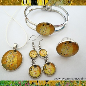 Klimt: Csók - cabochon, üveglencsés 4 db-os szett  - ékszer - ékszerszett - Meska.hu