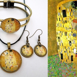 Klimt: Csók - cabochon, üveglencsés 4 db-os szett  - ékszer - ékszerszett - Meska.hu