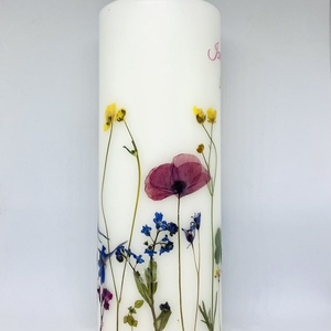 Virágos gyertya keresztelőre, első áldozásra, bérmálkozásra - esküvő - dekoráció - gyertya & gyertyatartó - Meska.hu